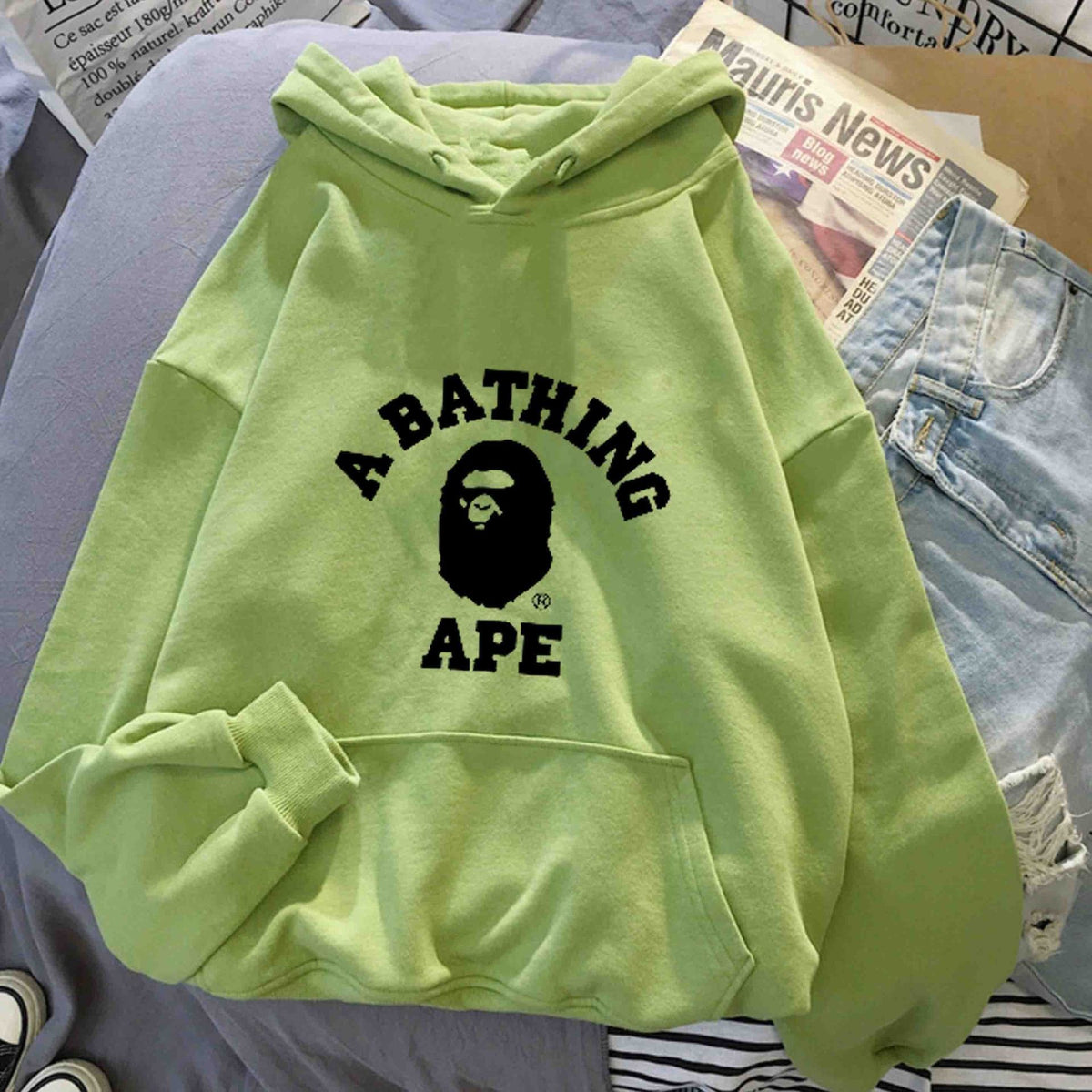 BAPE Letter Print Long Sleeve Hooded Sweatshirt For Unisex Casual Wear