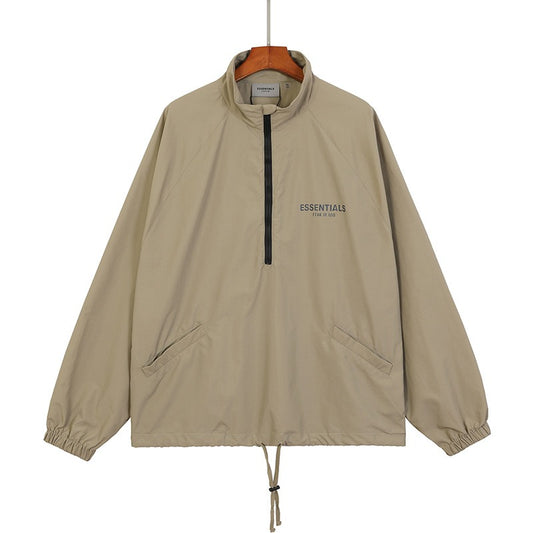 Mens FOG Essentials Half Zip Hooded Cotton Windbreaker Jacket