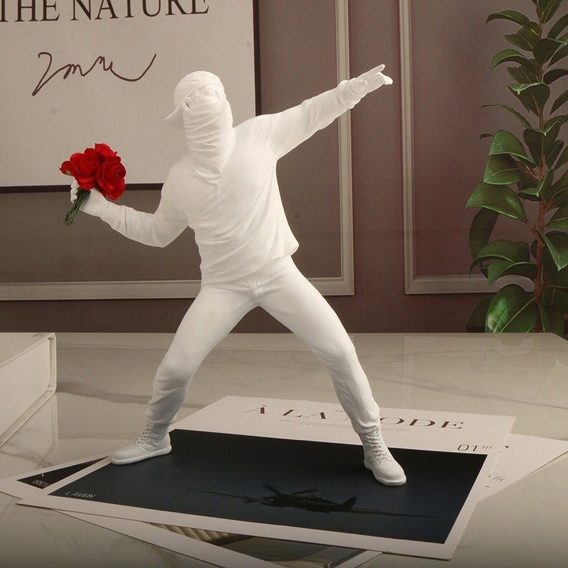 Banksy Flower Thrower Resin Statue Modern Home Art Decoration