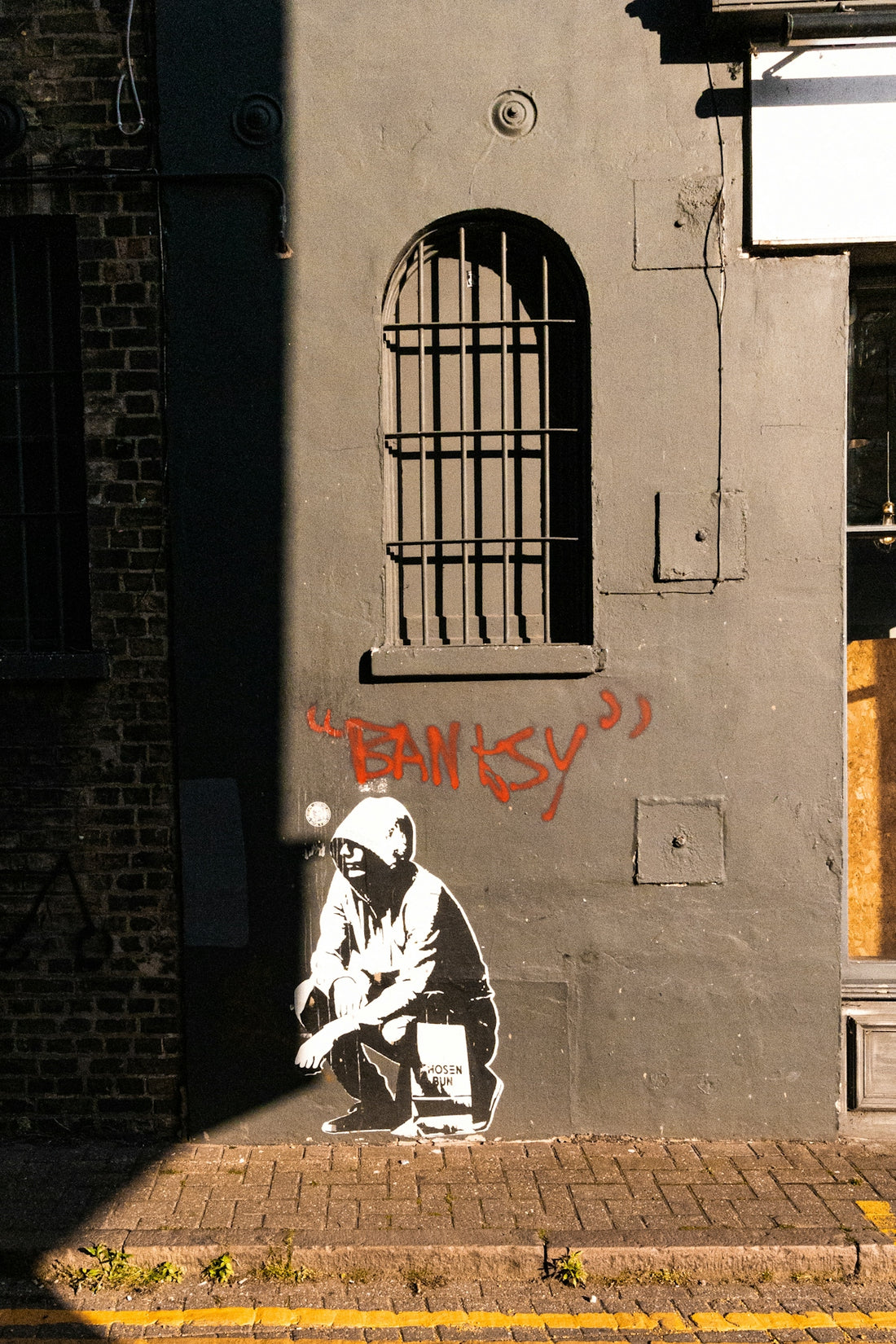 Banksy artwork features on an exterior wall