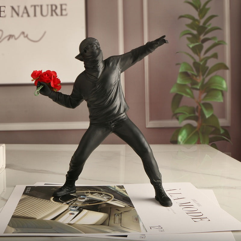 Banksy Flower Thrower Resin Statue Modern Home Art Decoration