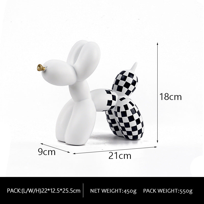 Black And White Plaid Balloon Dog Resin Ornament for Living Room Decor
