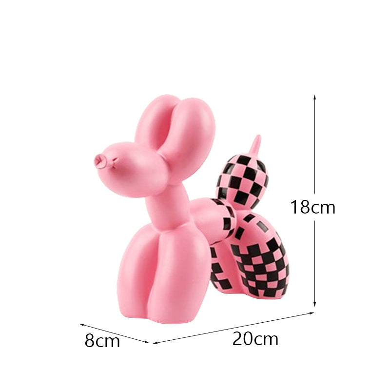 Black And White Plaid Balloon Dog Resin Ornament for Living Room Decor