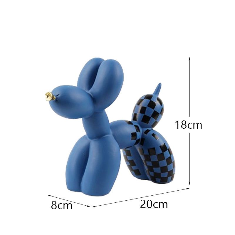 Black And White Plaid Balloon Dog Resin Ornament for Living Room Decor