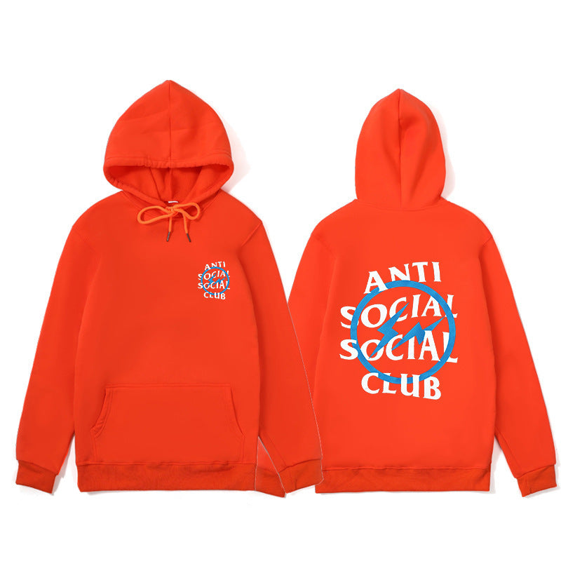 Mens Anti Social Club Letter Print Long Sleeve Hooded Sweatshirt