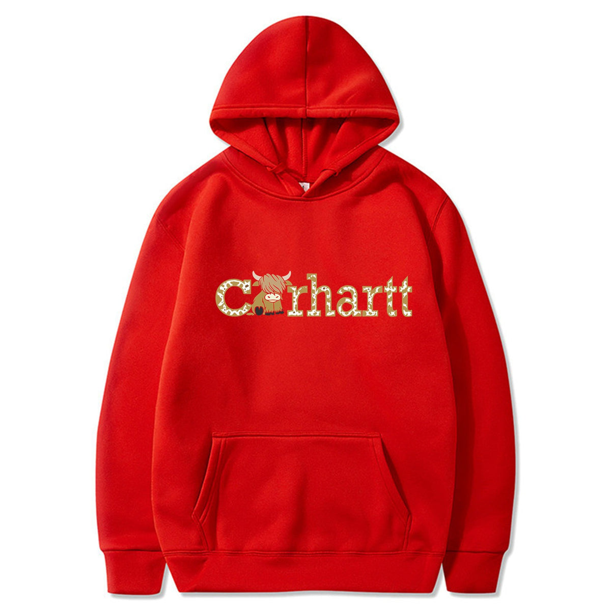 Womens Cow Print Carhartt Graphic Hoodie Long Sleeve Casual Pullover