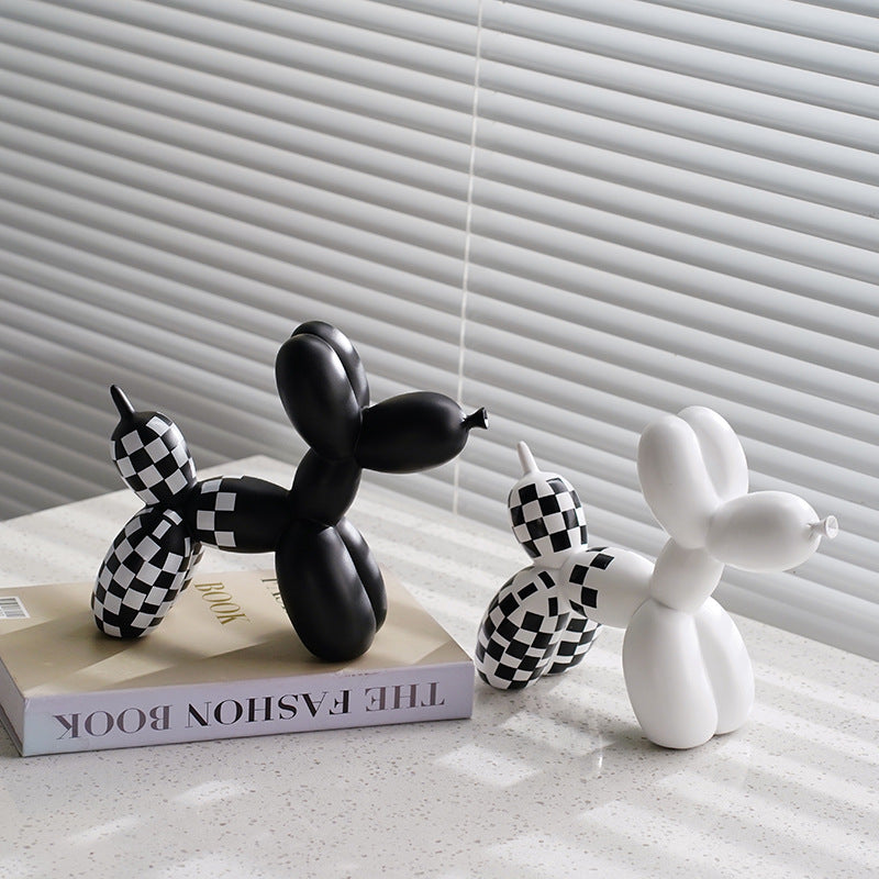 Black And White Plaid Balloon Dog Resin Ornament for Living Room Decor