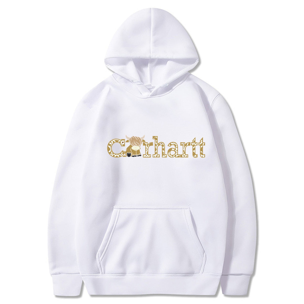 Womens Cow Print Carhartt Graphic Hoodie Long Sleeve Casual Pullover