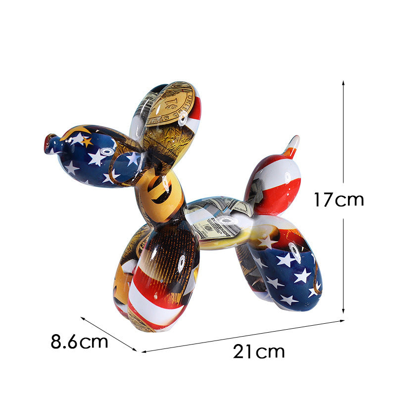 Black And White Plaid Balloon Dog Resin Ornament for Living Room Decor