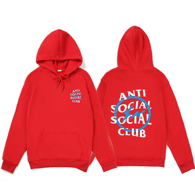 Mens Anti Social Club Letter Print Long Sleeve Hooded Sweatshirt