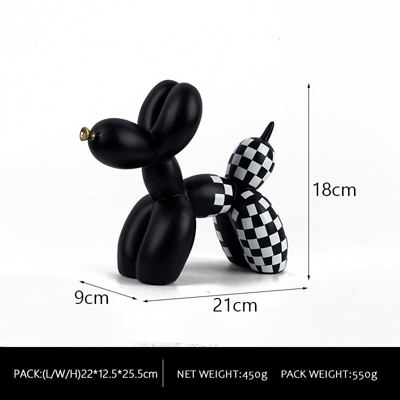 Black And White Plaid Balloon Dog Resin Ornament for Living Room Decor