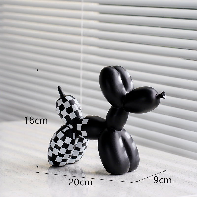 Black And White Plaid Balloon Dog Resin Ornament for Living Room Decor
