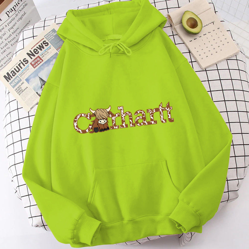 Womens Cow Print Hoodie Loose Fit Long Sleeve Casual Pullover Sweatshirt