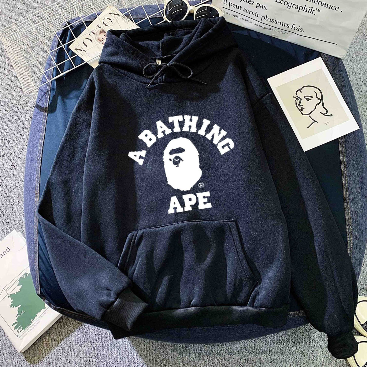 BAPE Letter Print Long Sleeve Hooded Sweatshirt For Unisex Casual Wear
