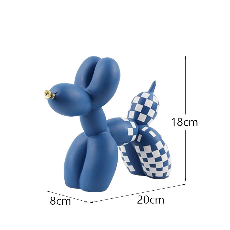 Black And White Plaid Balloon Dog Resin Ornament for Living Room Decor
