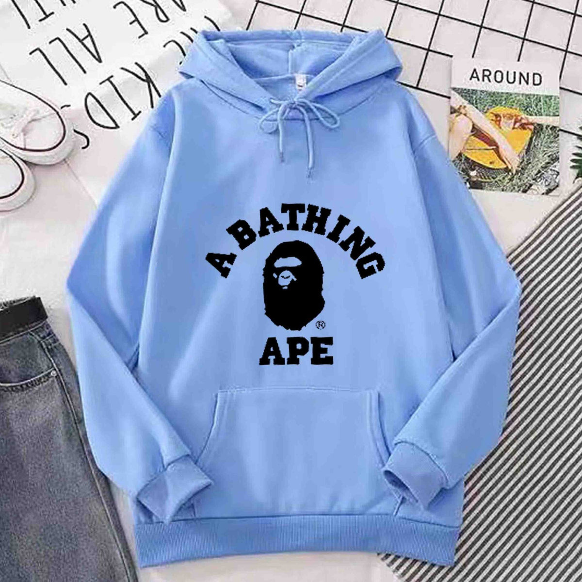 BAPE Letter Print Long Sleeve Hooded Sweatshirt For Unisex Casual Wear