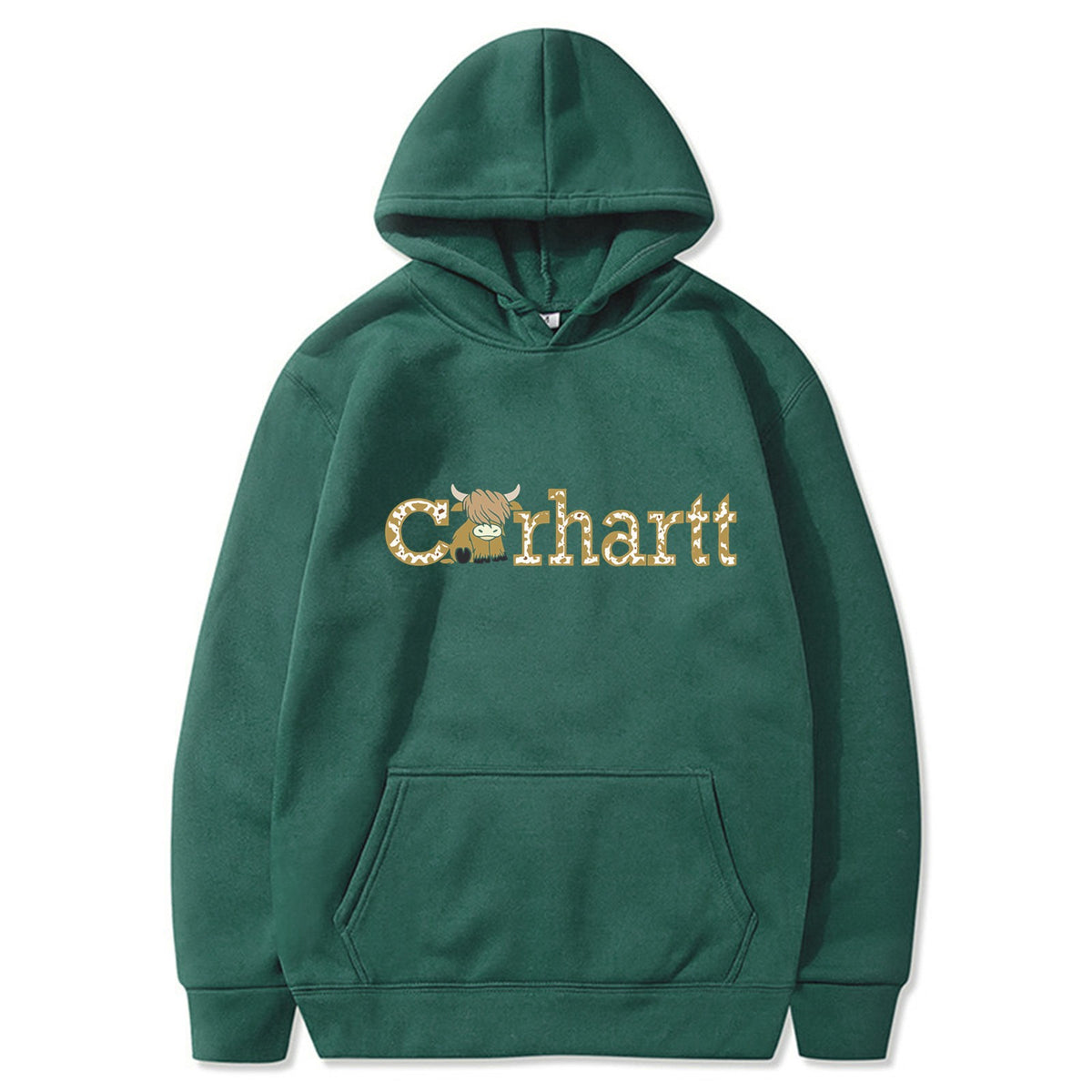 Womens Cow Print Carhartt Graphic Hoodie Long Sleeve Casual Pullover