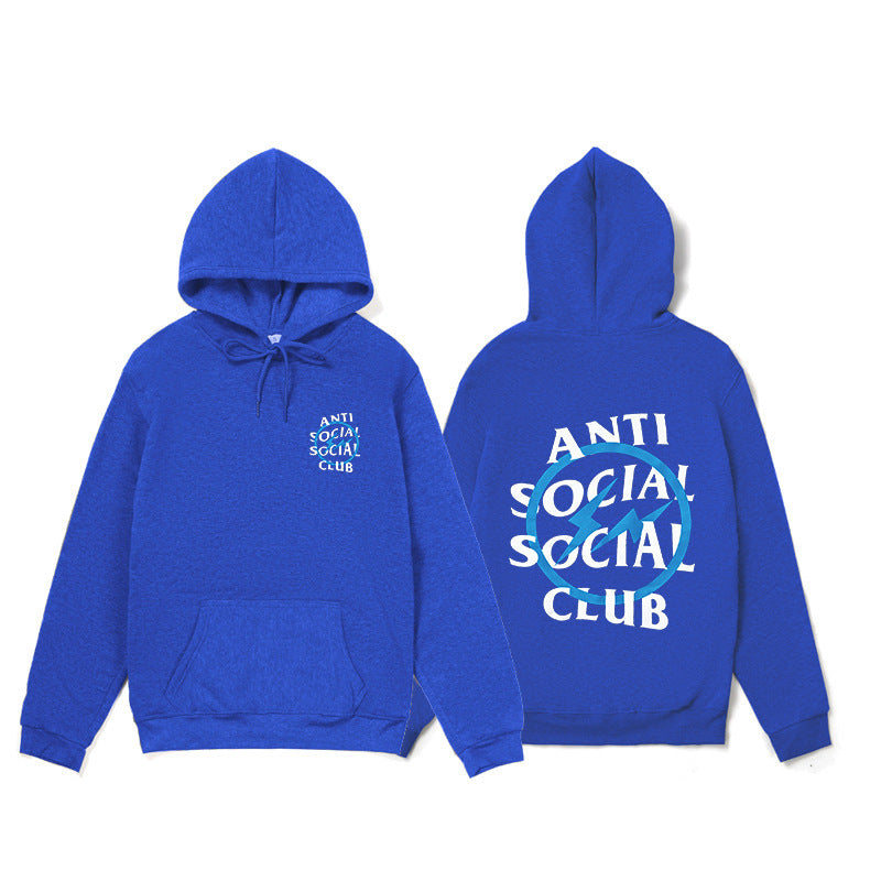 Mens Anti Social Club Letter Print Long Sleeve Hooded Sweatshirt