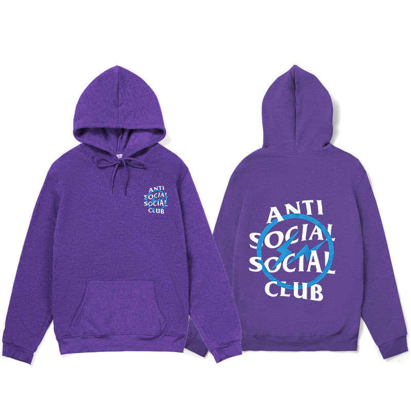Mens Anti Social Club Letter Print Long Sleeve Hooded Sweatshirt