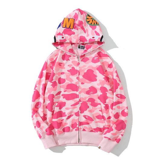 Mens Shark Camouflage Hooded Cotton Terry Zip Cardigan Jacket