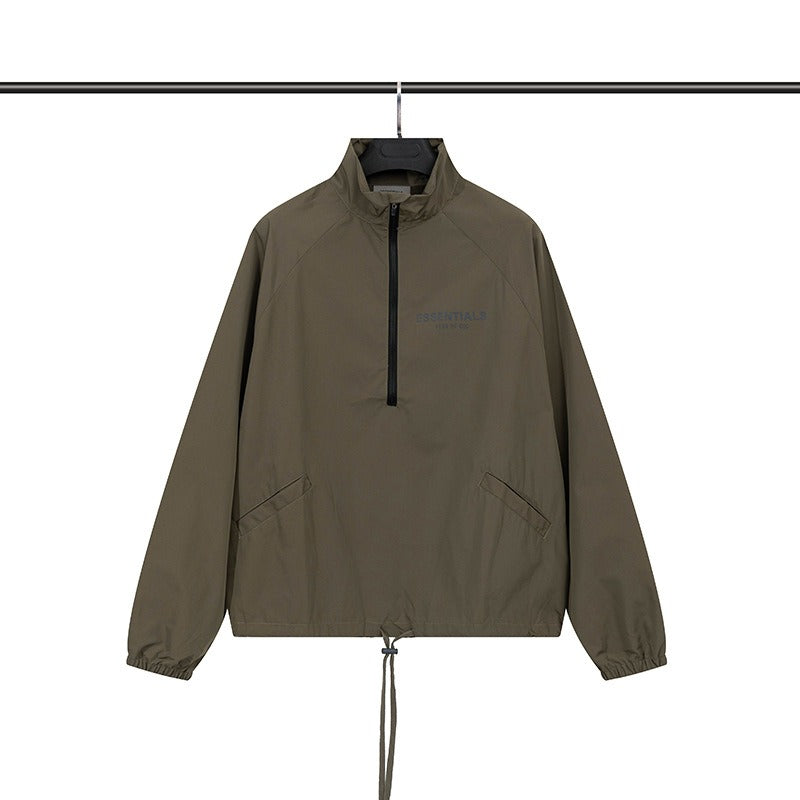 Mens FOG Essentials Half Zip Hooded Cotton Windbreaker Jacket