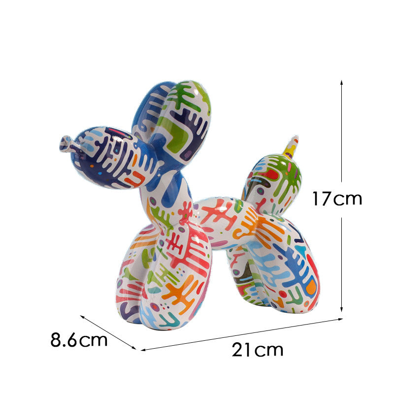 Black And White Plaid Balloon Dog Resin Ornament for Living Room Decor