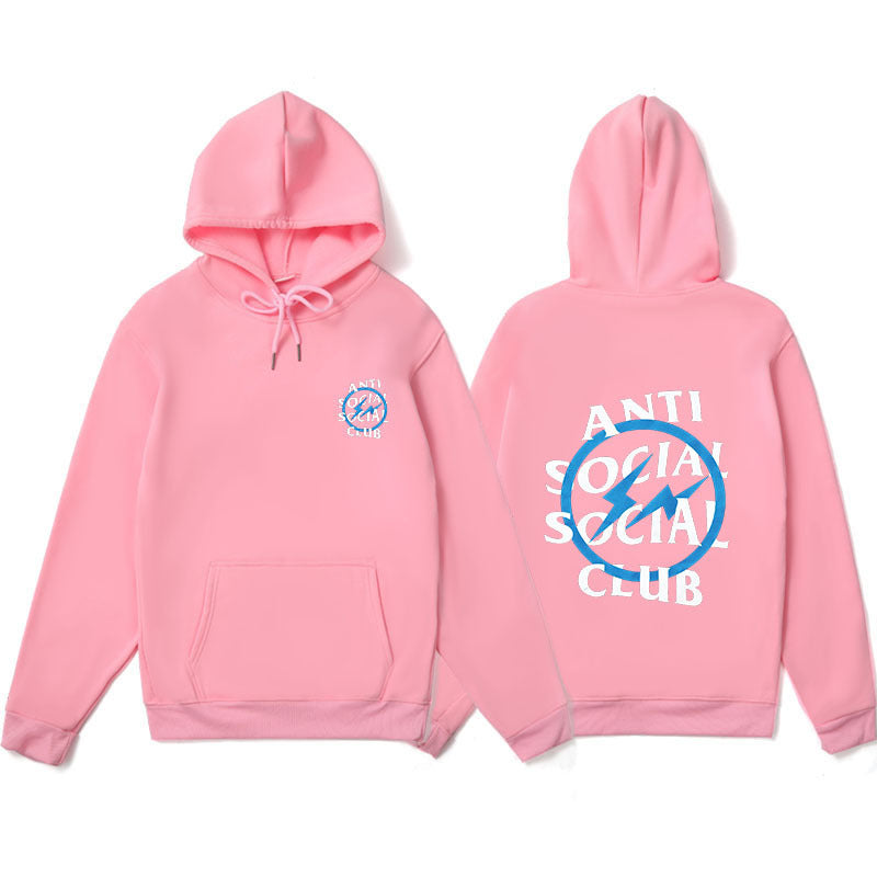Mens Anti Social Club Letter Print Long Sleeve Hooded Sweatshirt