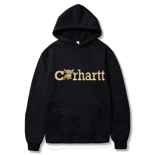 Womens Cow Print Carhartt Graphic Hoodie Long Sleeve Casual Pullover