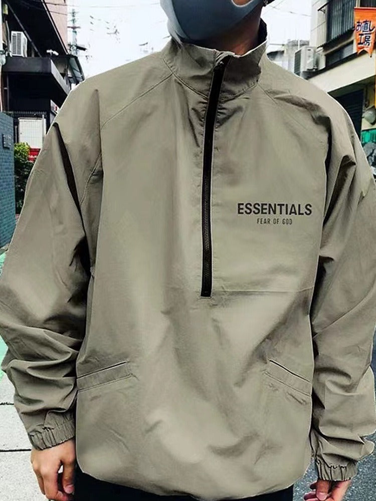 Mens FOG Essentials Half Zip Hooded Cotton Windbreaker Jacket