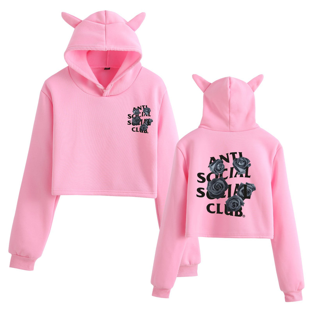 Floral Print Long Sleeve Hooded Crop Top Loose Fit Womens Sweatshirt