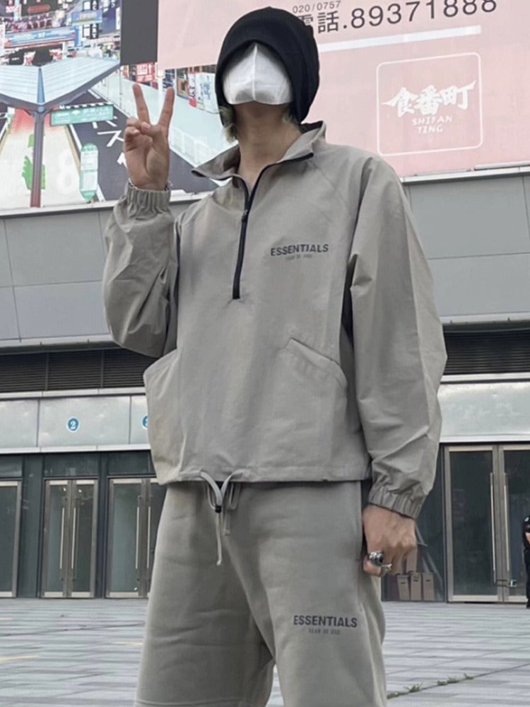 Mens FOG Essentials Half Zip Hooded Cotton Windbreaker Jacket