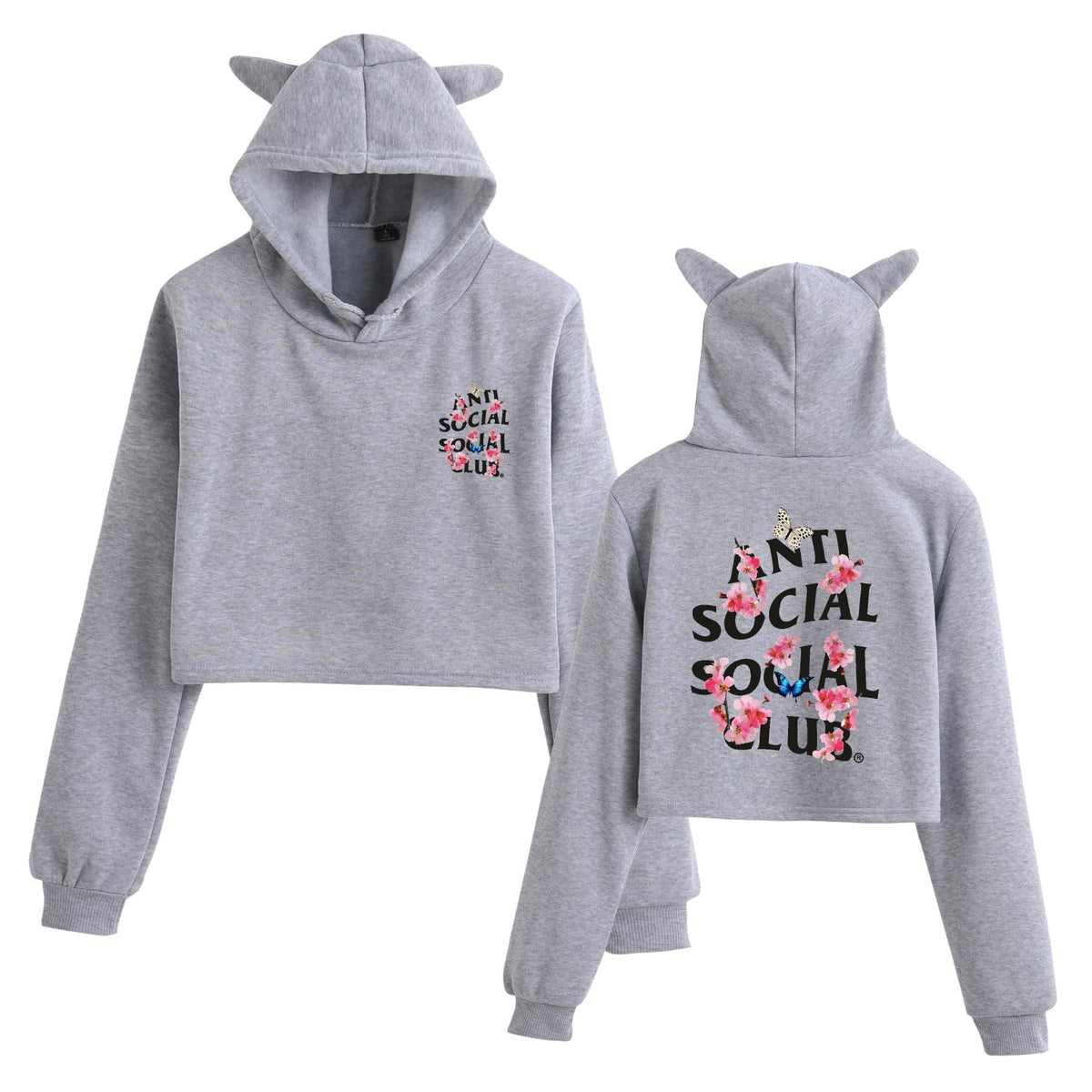 Floral Print Long Sleeve Hooded Crop Top Loose Fit Womens Sweatshirt