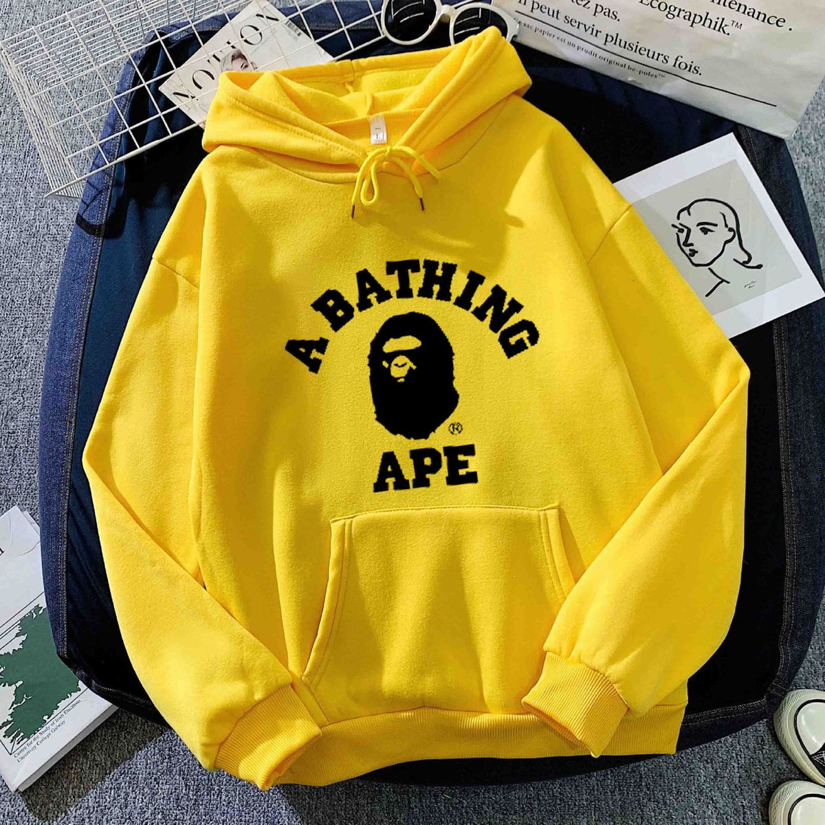 BAPE Letter Print Long Sleeve Hooded Sweatshirt For Unisex Casual Wear