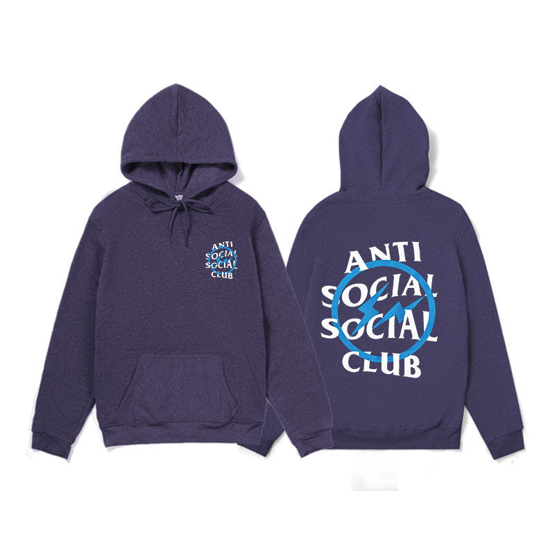Mens Anti Social Club Letter Print Long Sleeve Hooded Sweatshirt