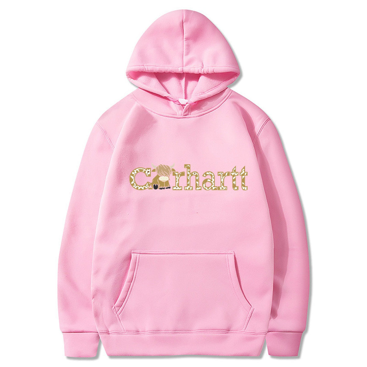 Womens Cow Print Carhartt Graphic Hoodie Long Sleeve Casual Pullover