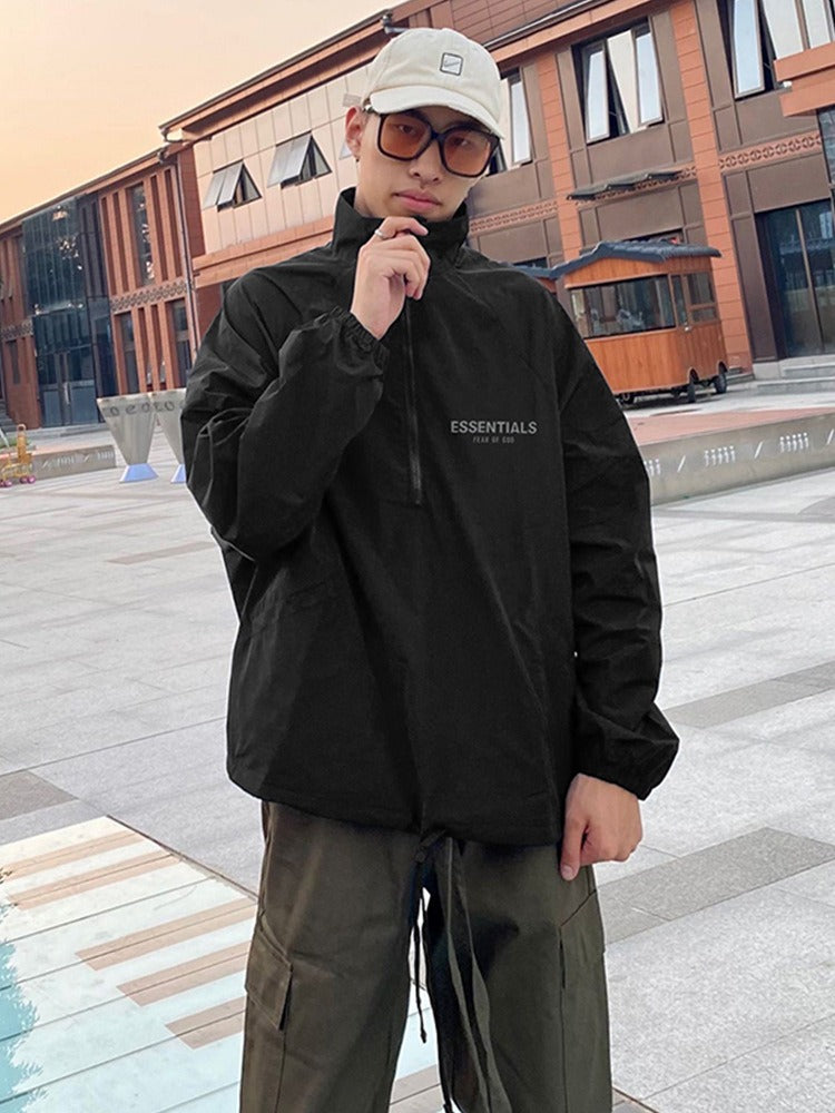 Mens FOG Essentials Half Zip Hooded Cotton Windbreaker Jacket