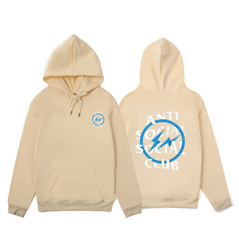 Mens Anti Social Club Letter Print Long Sleeve Hooded Sweatshirt