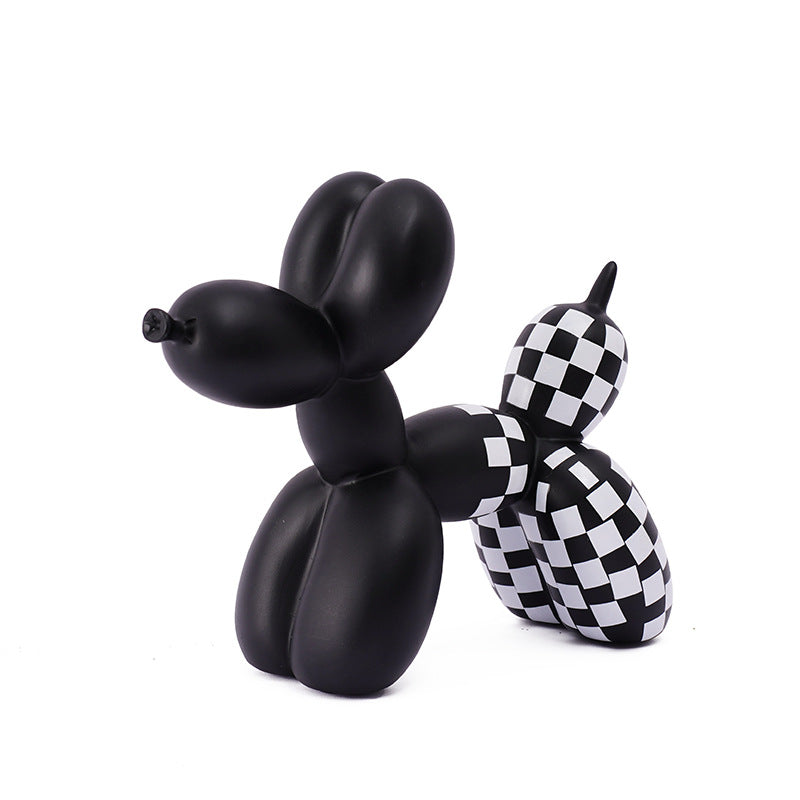Black And White Plaid Balloon Dog Resin Ornament for Living Room Decor