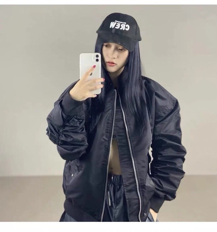 Mens Loose Fit Zip Up Casual Streetwear Jacket With Cotton Lining