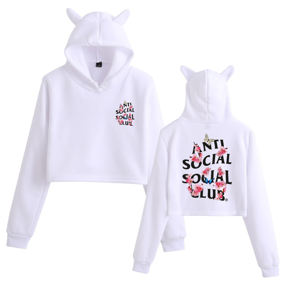 Floral Print Long Sleeve Hooded Crop Top Loose Fit Womens Sweatshirt