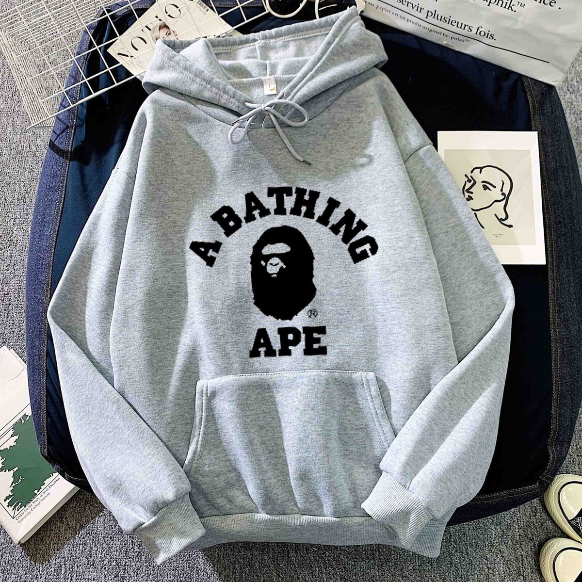 BAPE Letter Print Long Sleeve Hooded Sweatshirt For Unisex Casual Wear