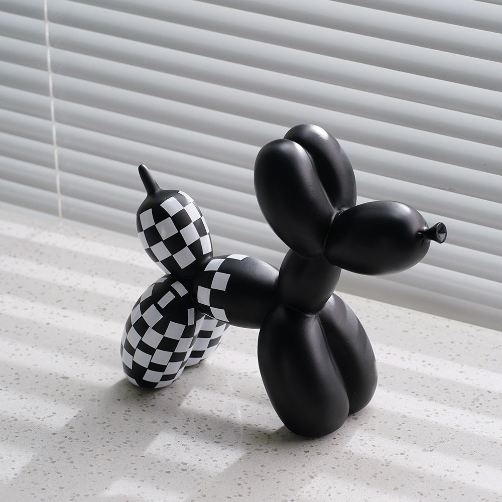 Black And White Plaid Balloon Dog Resin Ornament for Living Room Decor