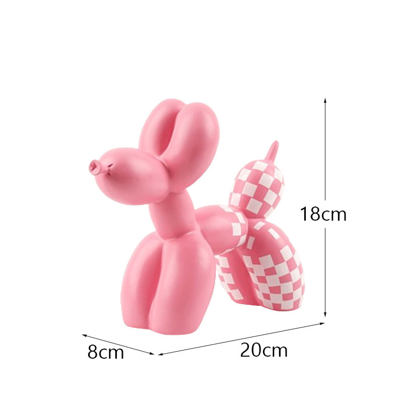 Black And White Plaid Balloon Dog Resin Ornament for Living Room Decor