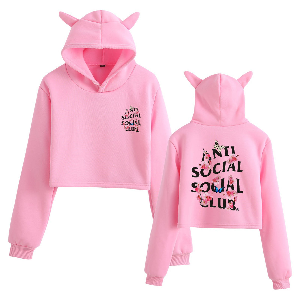 Floral Print Long Sleeve Hooded Crop Top Loose Fit Womens Sweatshirt
