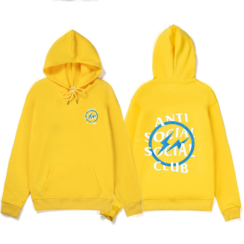 Mens Anti Social Club Letter Print Long Sleeve Hooded Sweatshirt
