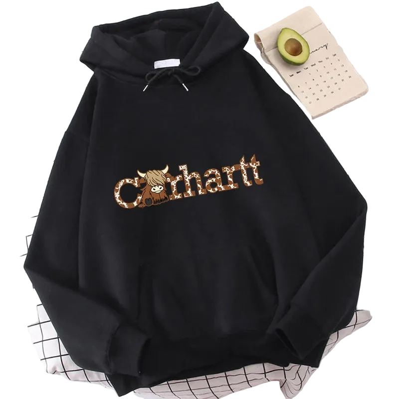 Womens Cow Print Hoodie Loose Fit Long Sleeve Casual Pullover Sweatshirt