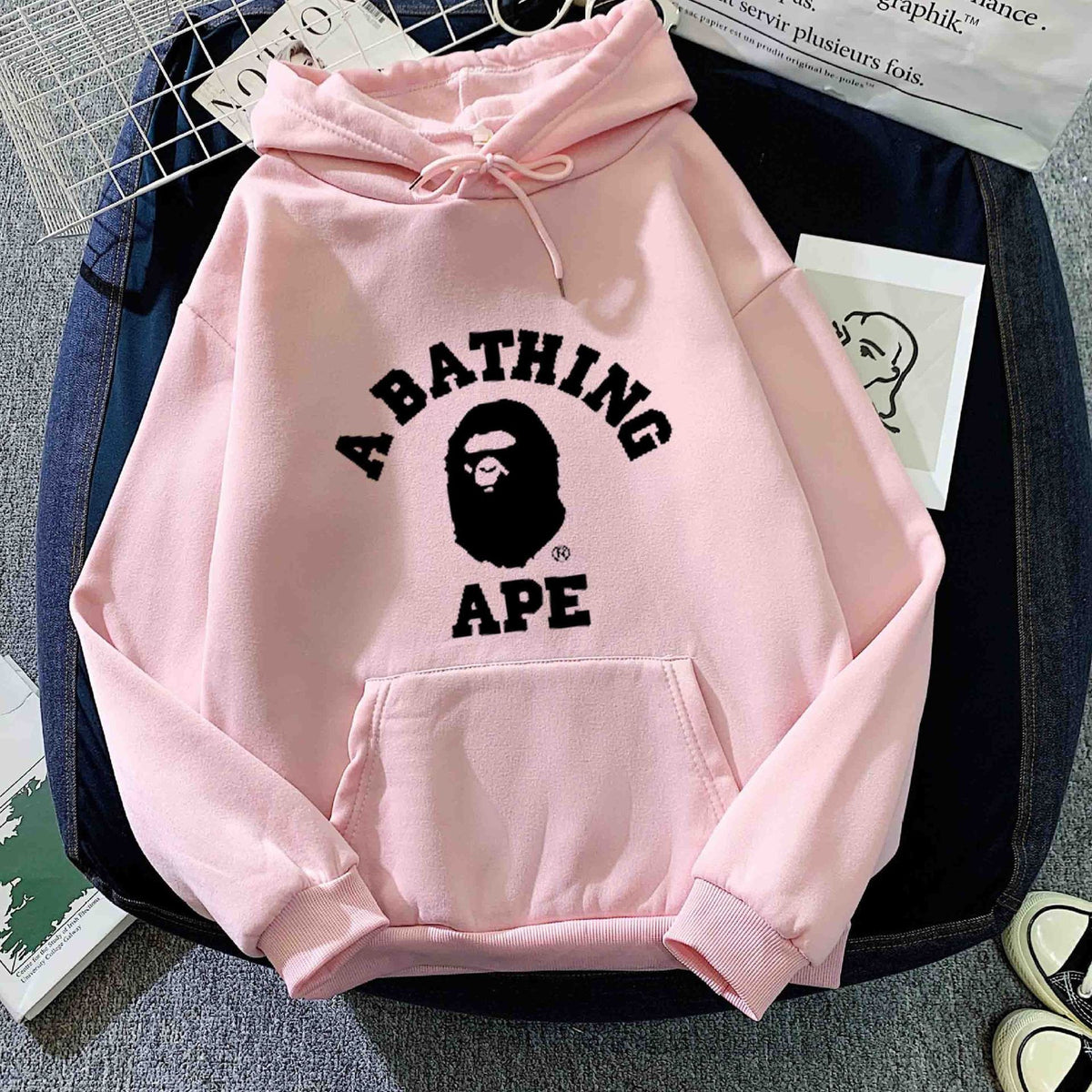 BAPE Letter Print Long Sleeve Hooded Sweatshirt For Unisex Casual Wear