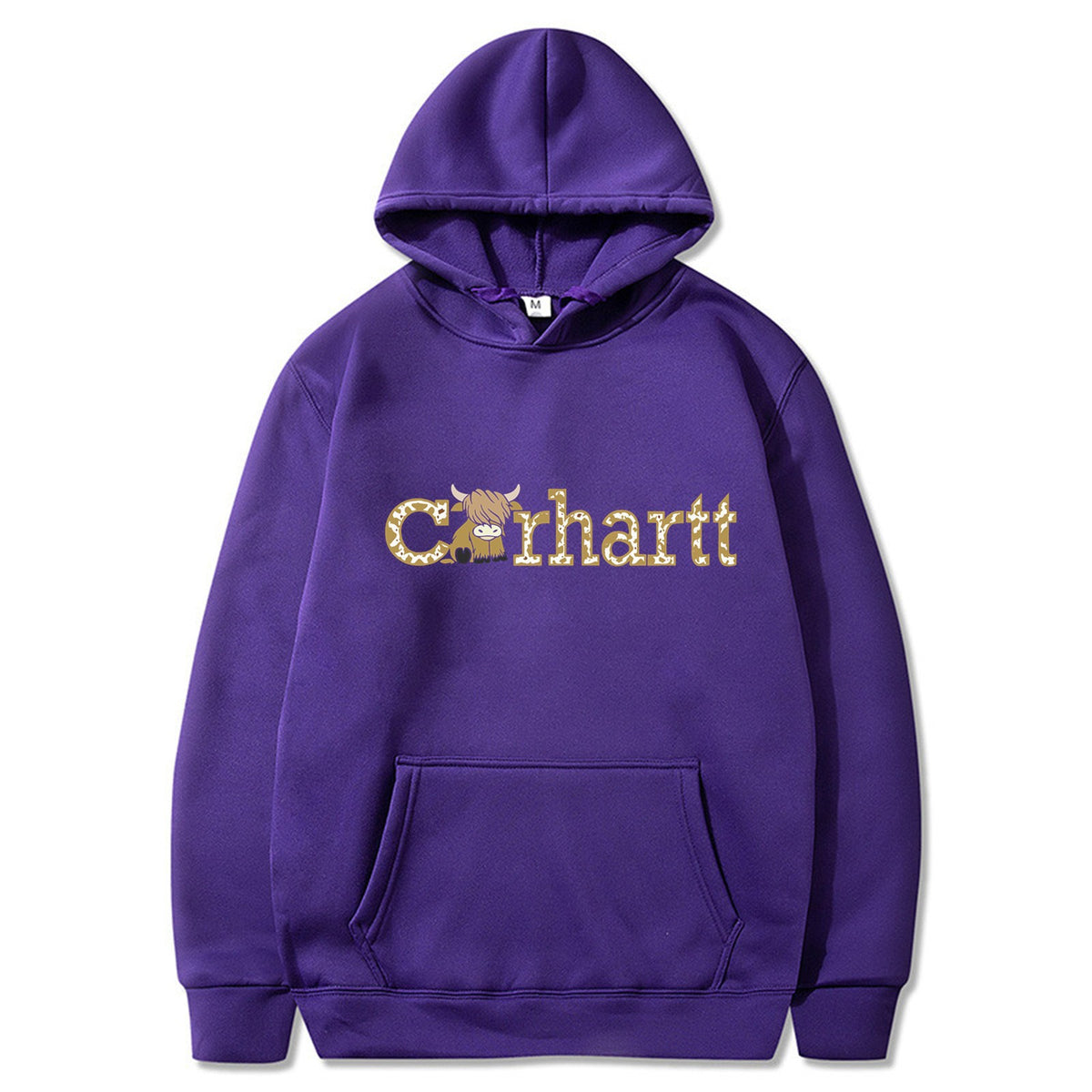 Womens Cow Print Carhartt Graphic Hoodie Long Sleeve Casual Pullover