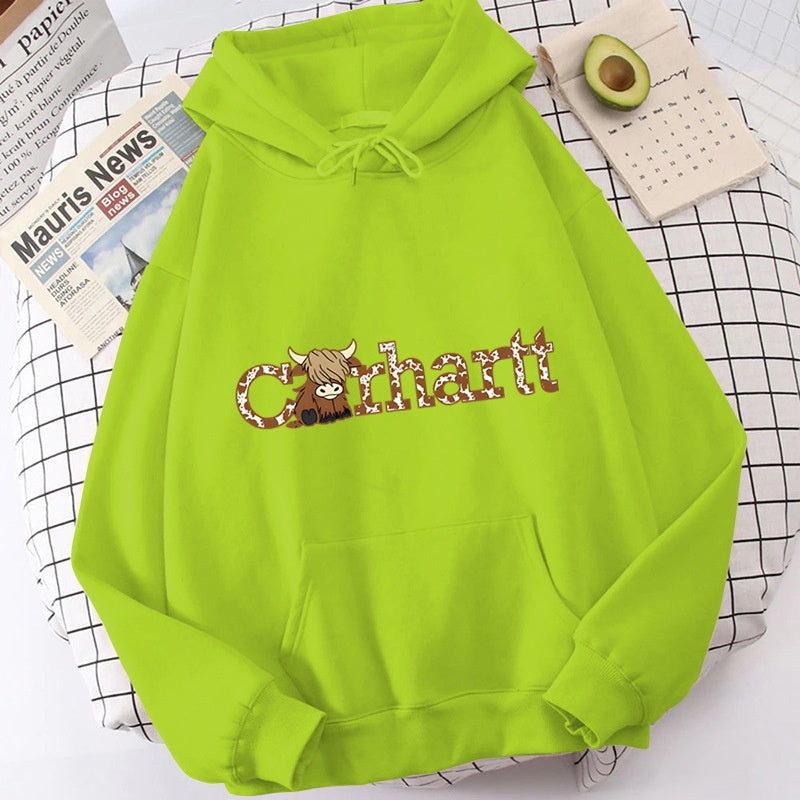 Womens Cow Print Hoodie Loose Fit Long Sleeve Casual Pullover Sweatshirt