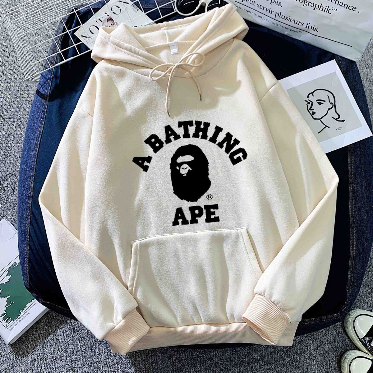 BAPE Letter Print Long Sleeve Hooded Sweatshirt For Unisex Casual Wear